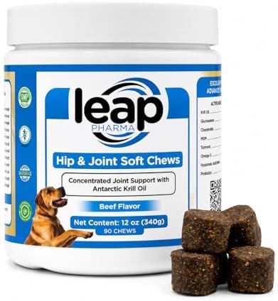 Dogs Suplements Hip & Joint - Krill Oil and Glucosamine Soft Chews, Joint Supplement for Dogs with Krill Oil,Glucosamine, Chondroitin, MSM, Turmeric, Anti Inflammatory, Mobility (Beef 90ct)