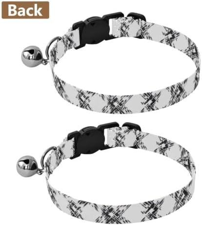 2 Pack Cat Collars Classic Black White Tartan Plaid Cat Collar Breakaway with Bell, Adjustable Length 10.6" to 17.1"