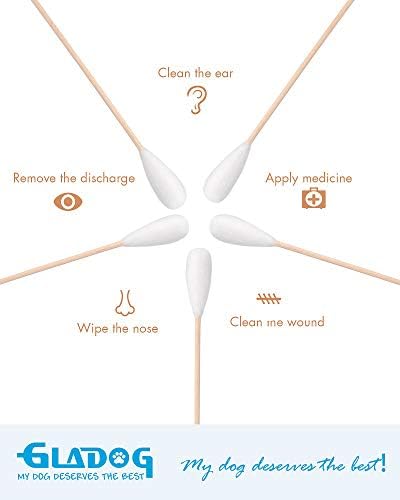 GLADOG 6 Inch Professional Large Cotton Buds for Dogs, Specially Designed Dog Cotton Buds with Bamboo Handle, Large Means Safe