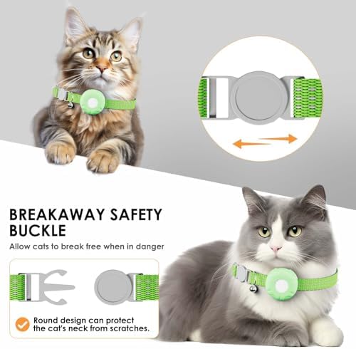 Cat Tracker, Lightweight GPS Tracker Compatible with Apple Find My App(Only iOS), Waterproof Cat Tracker Collar with Bell and Safety Elastic Buckle, No Monthly Fee,Works with Any Collar,Green