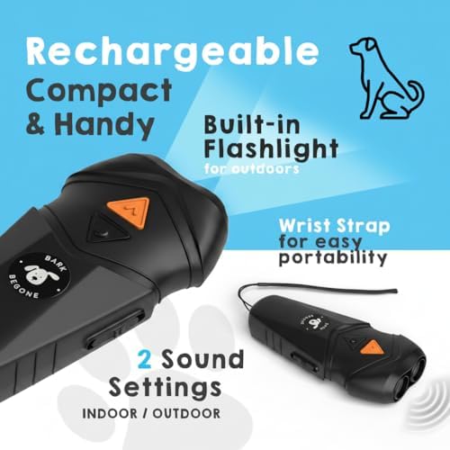 Ultrasonic Dog Bark Deterrent & Behavior Corrector - Stop Barking, Jumping, Aggression Without Yelling - Just Point & Press! Backed by Kevin Harrington from Shark Tank (Black Rechargeable)
