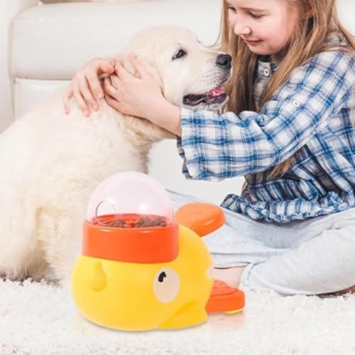 Duck Cat Treat Dispenser, Duck Pet Treat Dispenser, Yellow Ducks Cat Feeder Toy, 2-in-1 Interactive Dog Puzzle Toy & Slow Feeder for Small Medium Dogs and Cats, IQ Training (White)