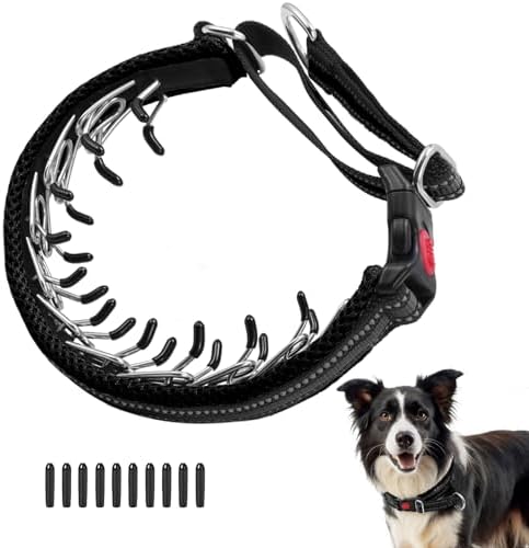Martingale No Pull Dog Collar for Large Medium Small Dogs, Heavy Duty Nylon Adjustable Reflective Anti Pull Slip Collar with Buckle for Training Walking Hunting L Black