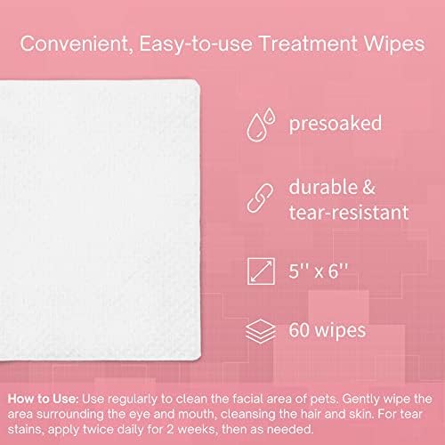 Tear Stain Remover Eye Wipes for Dogs & Cats, Cleans Eye Boogers and Gunk Discharge, Facial Cleansing with Aloe Vera (Fragrance Free)