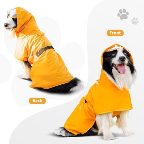 Dog Raincoat,Dog Rain Jacket Poncho with Hood and Leash Hole(Yellow,M)