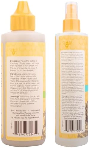 Burt's Bees for Pets Ear Cleaner, 4 Fl Oz and Itch Soothing Spray for Dogs, 10 Fl Oz