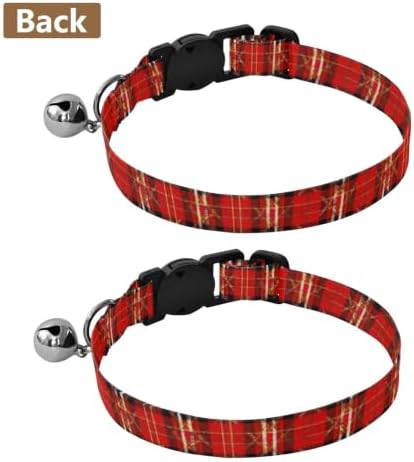 Red Tartan Black Plaid Breakaway Cat Collars with Bell 2 Pack Small Dog Collar Adjustable Length 10.6" to 17.1"