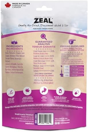 ZEAL Natural Duck Jerky Tenders for Dogs, 100% Real Canadian Duck, Limited Ingredient Novel Protein, Grain Free, Soft Chewy Treats, Air-Dried, Made in Canada, 10oz
