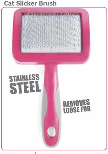 Ancol Ergo Cat Slicker Brush - Pink Grooming Tool for Removing Loose Fur and Detangling - Soft Bendy Pins for Glossy Coat Care - Ideal for Long Haired Cats