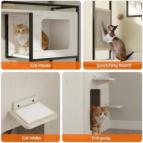 HOOBRO Cat Automatic Litter Box Enclosure Furniture, 30.5" L x 26.8" W x 61" H, Hidden Robotic Litter Box Cabinet, Dog-Proof Shelf with Charging Station, Scratching Mat, Bowls, White WH68UMZ03