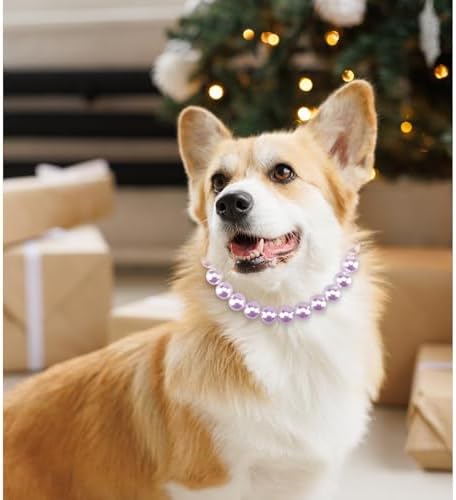 Chunky Pearl Dog Necklace (Beads 20mm),Elegant Classic Super Big Pearl Collar Necklace Accessories for Medium Large Dogs Occasions and Gatherings (Purple, L(Neck Girth17''-18.5''))