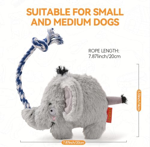AUSCAT Plush Dog Rope Toy, Durable Squeaky Dog Toys for Puppy Small Medium Dogs (Not for Aggressive Chewers), Elephant