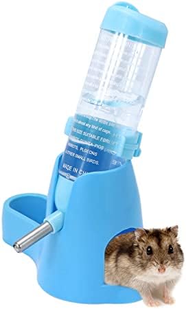 3 in 1 Hamster Hanging Water Bottle Pet Auto Dispenser with Base for Dwarf Hamster Mouse Rat Hedgehog (125ML, Blue) (Pack of 2)