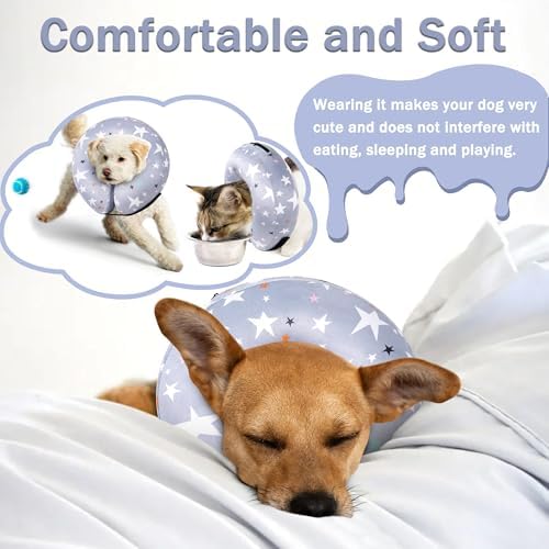 Recovery Donut Collar for Dogs & Cat,Inflatable Dog Cone Collar Alternative After Surgery,Soft Cone for Large Medium Small Dog,Adjustable Pet Neck Donut(Grey Star,Small