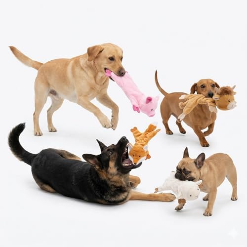 Fuzzl Lola Lamb Crinkle & Squeak Dog Toy – No Mess Minimal Stuffing Plush Puppy Toy – Interactive Soft Dog Squeaky Toy for Small to Medium Dogs – Gentle Sheep Toy for Shaking, Tossing & Cuddling