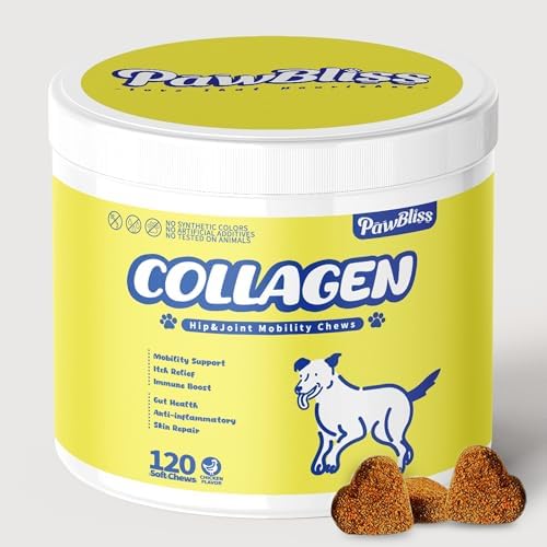 Collagen for Dogs – Hip & Joint Support + Skin & Coat – 9-in-1 Formula with Collagen Peptides, Eggshell Membrane, Hyaluronic Acid, Omega-3, Chondroitin & More – 120 Soft Chews