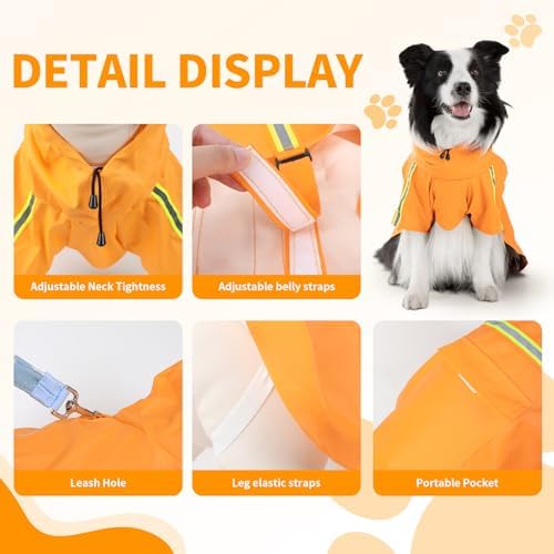 Dog Raincoat,Dog Rain Poncho-Harness Hole,Orange,6XL