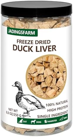 JADINGSFRM Freeze Dried Duck Liver Dog & Cat Treats, High Protein Single Ingredient, All Nature Raw, Grain Free, Gluten Free, Dog Treats for Training and Food Topper 8.8 Oz