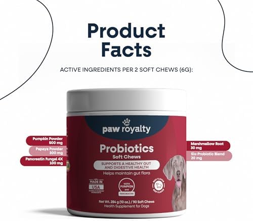Probiotic Support for Dogs | Probiotics, Pumpkin, Papaya Enzyme, Marshmallow Root & Pancreatin for Digestive Health, Gut Balance & Stool Quality | Beef Flavor Soft Chews, 90 Count