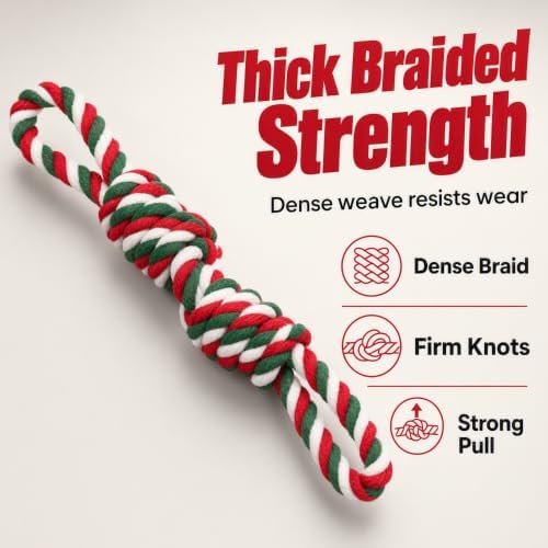 Heavy Duty Dog Rope Toys, Thick Braided Tug Toy for Small Medium Large Dogs (Red and Green, Large)