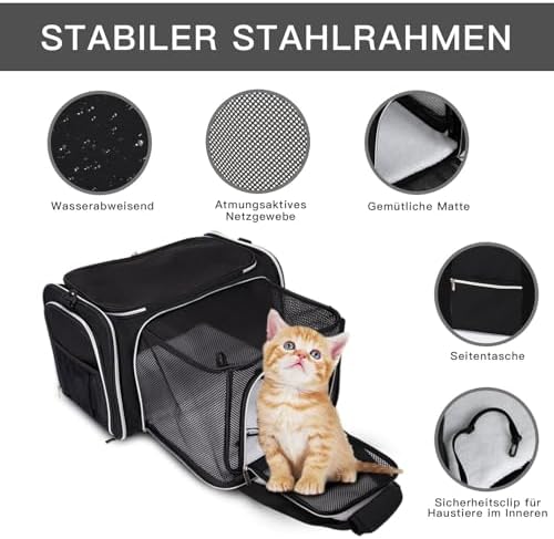 BAGLHER Cat Carrier Bag,Airline Approved Pet Carrier Soft Side Pet Travel 5 Sides Open Doors 3 Sides Expandable Foldable Dog Carrier with Fleece Pad