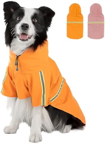 Dog Raincoat,Dog Rain Poncho-Harness Hole,Orange,6XL