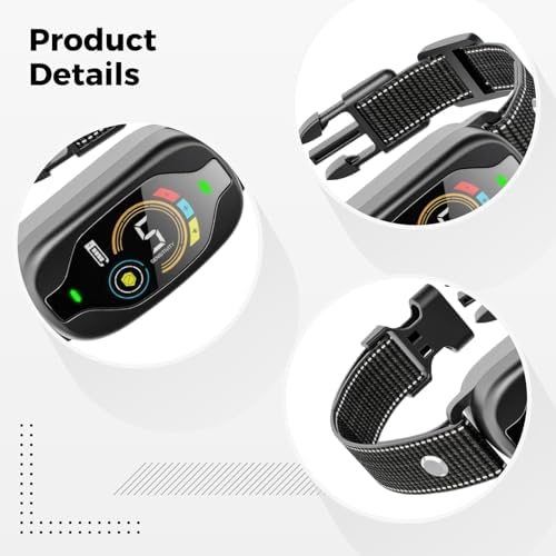 Rechargeable Bark Collar, Smart Anti Barking Device with Color Display, 25 in / 63.5 cm Reflective Nylon Strap, 5 Sensitivity Levels Dogs, Black