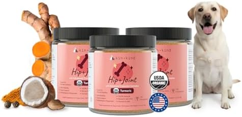 kin+kind Organic Turmeric Hip and Joint Supplement for Dogs and Cats – Supports Healthy Joint Mobility and Inflammatory Response – Vet Formulated – 3x4 oz