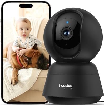 Hugolog 2K 3MP Indoor Pan/Tilt Security Camera with Auto-Focus,Ideal for Baby Monitor/Pet Camera/Home Security,Starlight Color Night Vision,Human/Pet AI,US Cloud,Compatible with Alexa