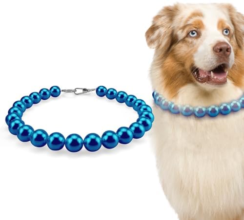 Chunky Pearl Dog Necklace (Beads 20mm),Elegant Classic Super Big Pearl Collar Necklace Accessories for Medium Large Dogs Occasions and Gatherings (Navy Blue, 2XL(Neck Girth 19''-21.5''))