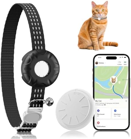 GPS Tracker for Cats-No Monthly Fee, Cat Tracker Compatible with Apple Find My App (Only iOS), Waterproof Real-Time Cat Collar Tracker for Pets,Kids,Luggage & Assets | 367-Day Battery Life|(Black)
