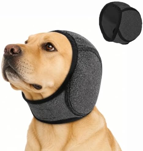 Dog Ear Muffs Noise Protection, Adjustable Dog Ear Wrap Calming Hoodie, No Shake Ear Covers for Thunder, Vacuum, Grooming & Bathing, Polyester Noise Reduction Padding with Elastic Strap(Black,M)