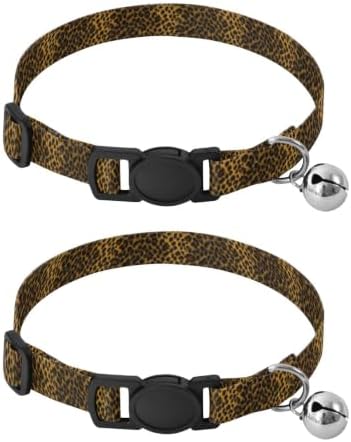 Leopard Spots Black Brown Adjustable Pet Collar, 2 Pack Dog Bell Collar