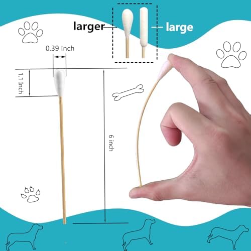 150pcs Large Cotton Swabs,6 Inch Long Large Cotton Buds with Bamboo Handle for Dogs, Specifically Designed for Dogs,Professional Big Cotton Swabs，Dogs Ears Large Cotton Swabs