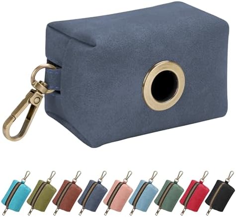 Didog PU Leather Dog Poop Bag Holder, Easy-Pull with Metal Clip, Blue