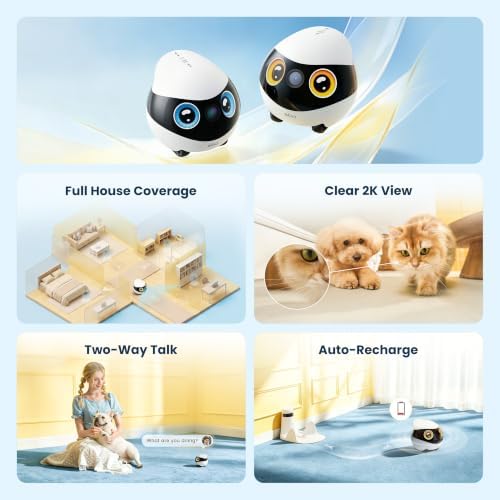 Enabot EBO SE 2 Mobile Pet Camera: 2K Home Robot Companion (Yellow Eyes)