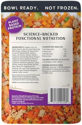 Health Extension Gently Cooked Grain-Free Vegetarian Formula Dog Food, Human-Grade & Shelf-Stable with Superfoods, Supports Digestion, Immunity, Skin & Coat, 3 oz Pouch (Pack of 20)