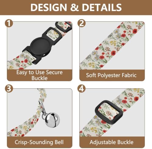 2 Pack Small Dog Collar Colorful Wildflowers Puppy Collar with Bell, Adjustable Length 10.6" to 17.1"