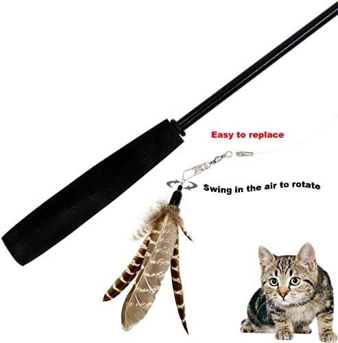 Cat Feather Toys Refills, 6 Pieces Handmade Da Bird Feathers Refill, Cat Wand Replacement Feather for Indoor Cats (C)