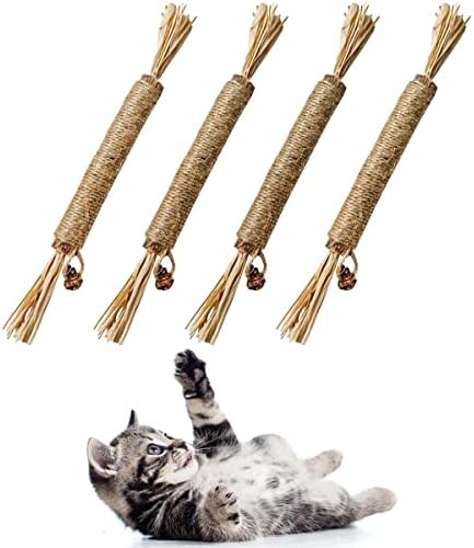 4 Pack Natural Silvervine Sticks for Cats - Chew Toys for Kittens Teeth Cleaning, Catnip Toy, Teething Stick - Interactive Kitten Toys for Indoor Cats Dental Care