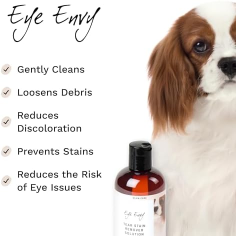 Eye Envy Tear Stain Remover Solution for Dogs. Gentle, Natural, Safe. Cleans Tear Stains. Recommended by AKC Breeders, Handlers, Groomers. 8 oz. Made in USA