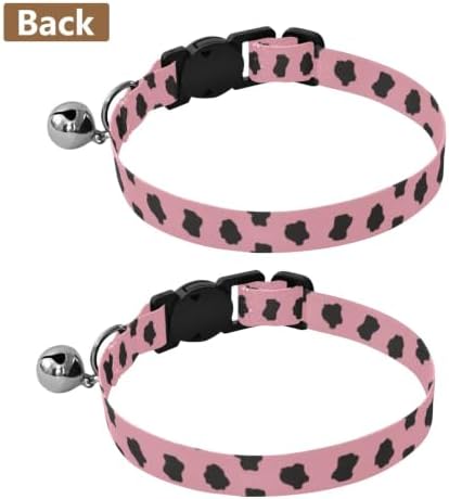 2 Pack Puppy Collar Cow Spots Pink Breakaway Cat Collars with Bell, Adjustable Length 10.6" to 17.1"