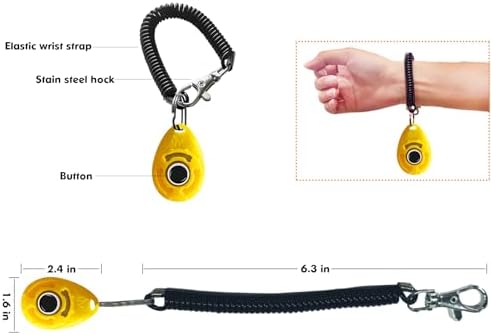 BONSO Dog Training Clicker with Adjustable Wrist Strap - Positive Reinforcement Pet Training Clicker for Dogs, Cats, and Puppies (Yellow)