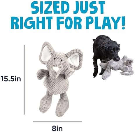 goDog Checkers Elephant Tough Plush Toy with Chew Guard Technology, Durable Checkered Fabric & Squeaker for Active Play, Gray, Large