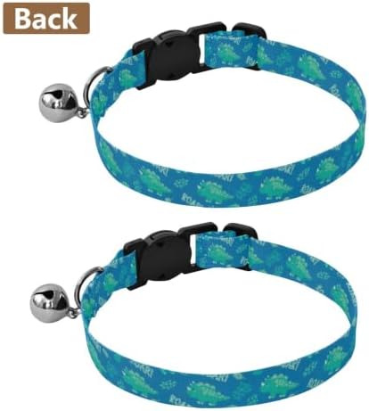 Cute Dinosaurs Teal Green Adjustable Buckle Small Dog Collar 2 Pack Soft Cat Collar