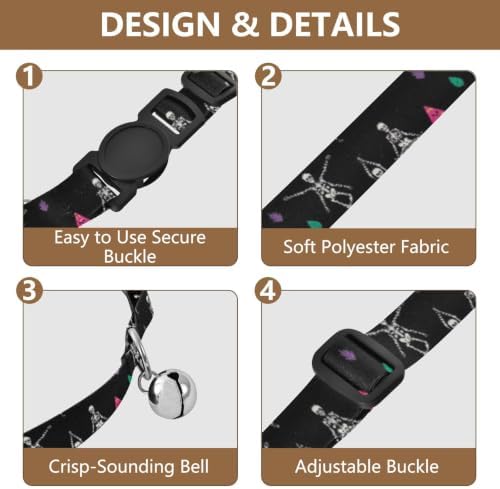 2 Pack Puppy Collar Yoga Skeletons Black Collar with Bell for Dog Puppy, Adjustable Length 10.6" to 17.1"