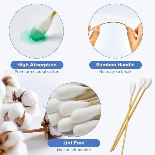 GOLD HONEY 6 Inch Large Cotton Swabs, Dog Ear Swabs with Bamboo Handle