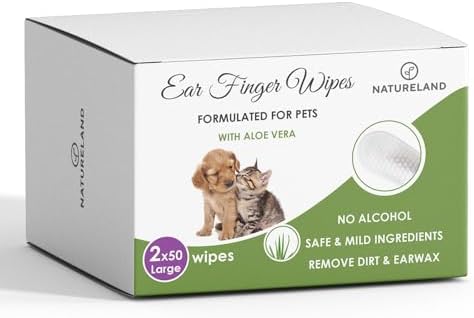 Natureland Dog and Cat Ear Finger Wipes, Large Otic Cleaning, 100 Count