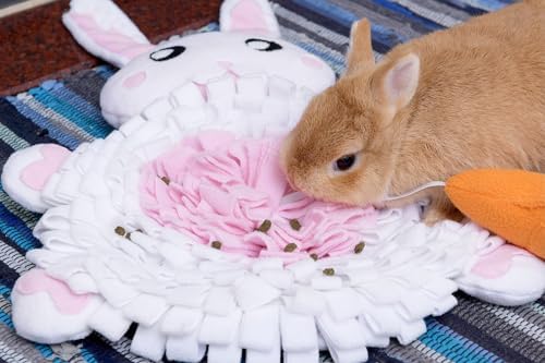 Pet Snuffle Mat Dog Foraging Food Mats Interactive Feeding Puzzle Toy Animal Design Fleece Slow Feeder Treat Dispenser for Dogs Rabbits Guinea Pigs (Bunny)
