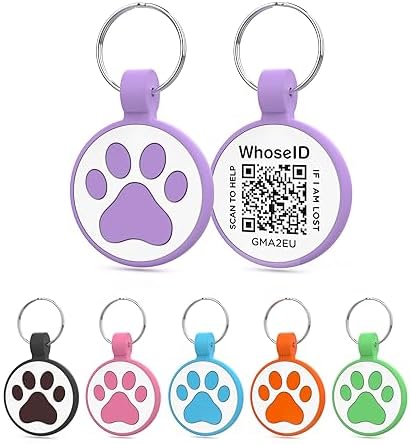 QR Code Tag, Modifiable Online Profile Page, Multiple Emergency Contact, Silent Silicone, Lightweight, No Jinging, Collar Accessories, Personalized Cat Tag (Small Breeds - 1", Purple)